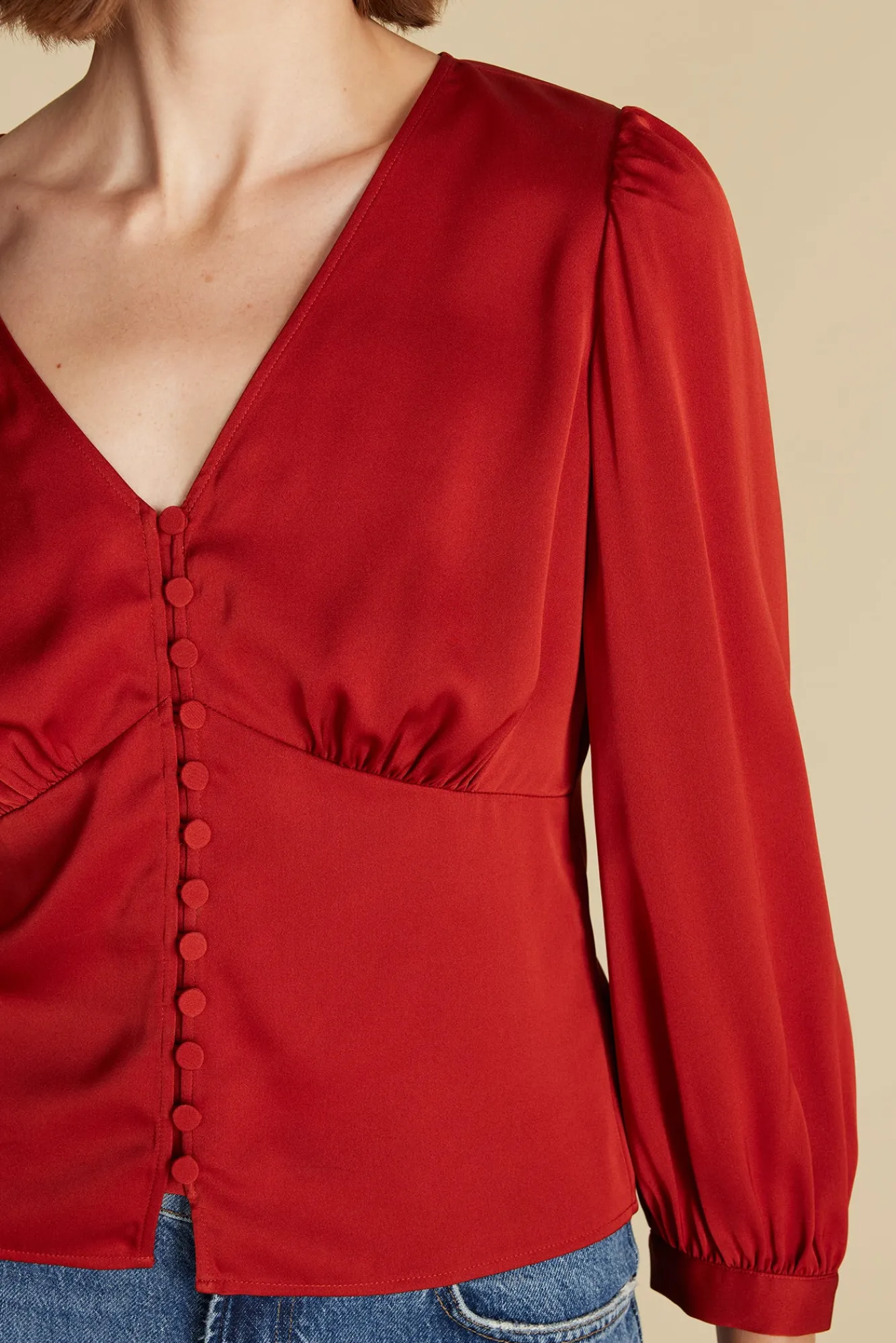 Amour Vert Aurelie Stretch Silk Bustier Blouse- Blouses & Shirts|Tops