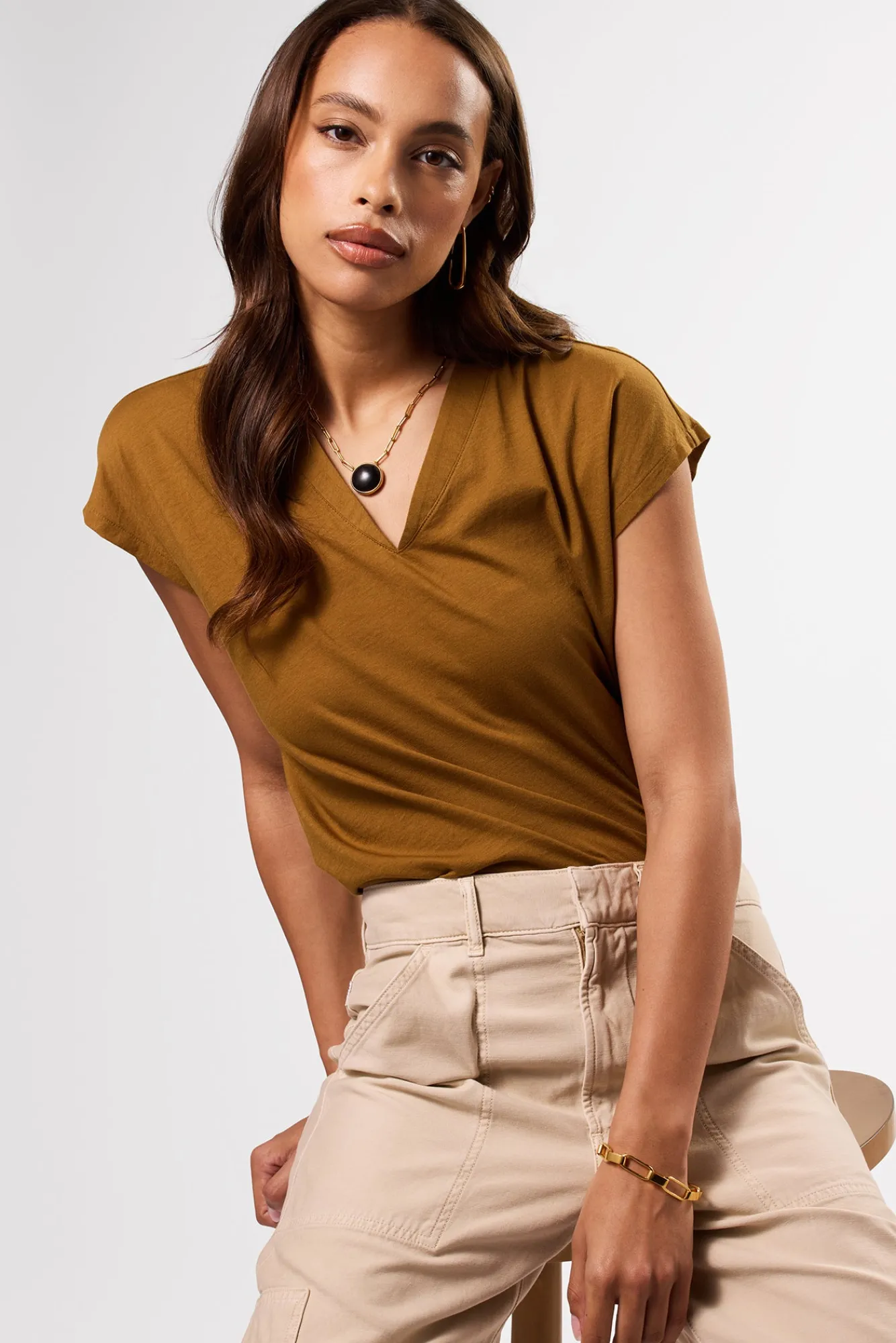 Amour Vert V Neck Solid Tee- Tops|Tees