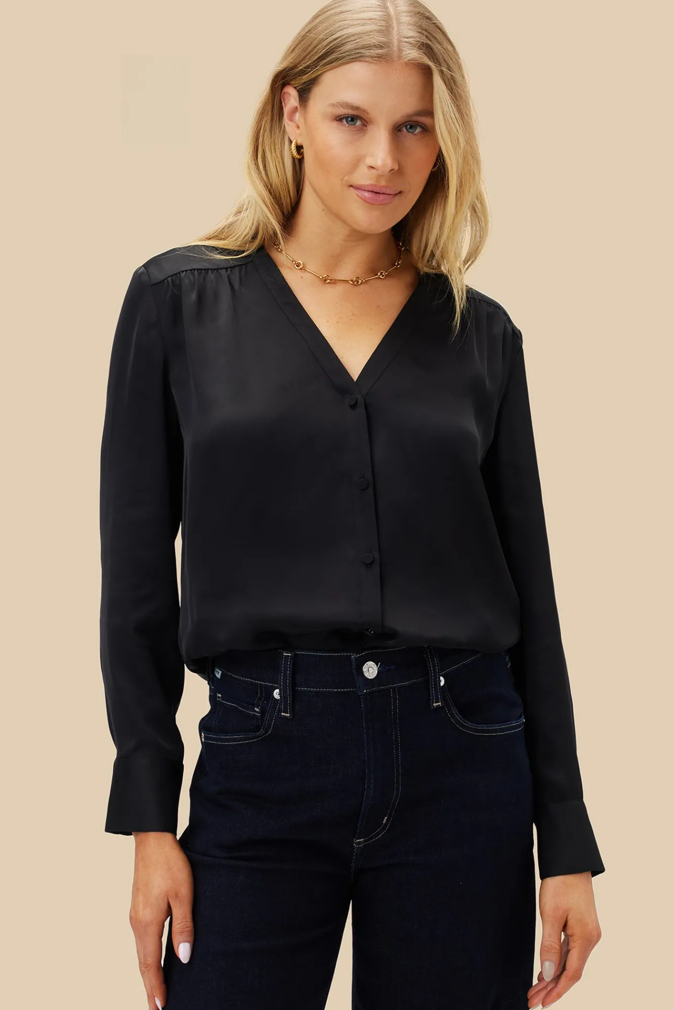 Amour Vert Kali Button Front Blouse- Blouses & Shirts|Tops