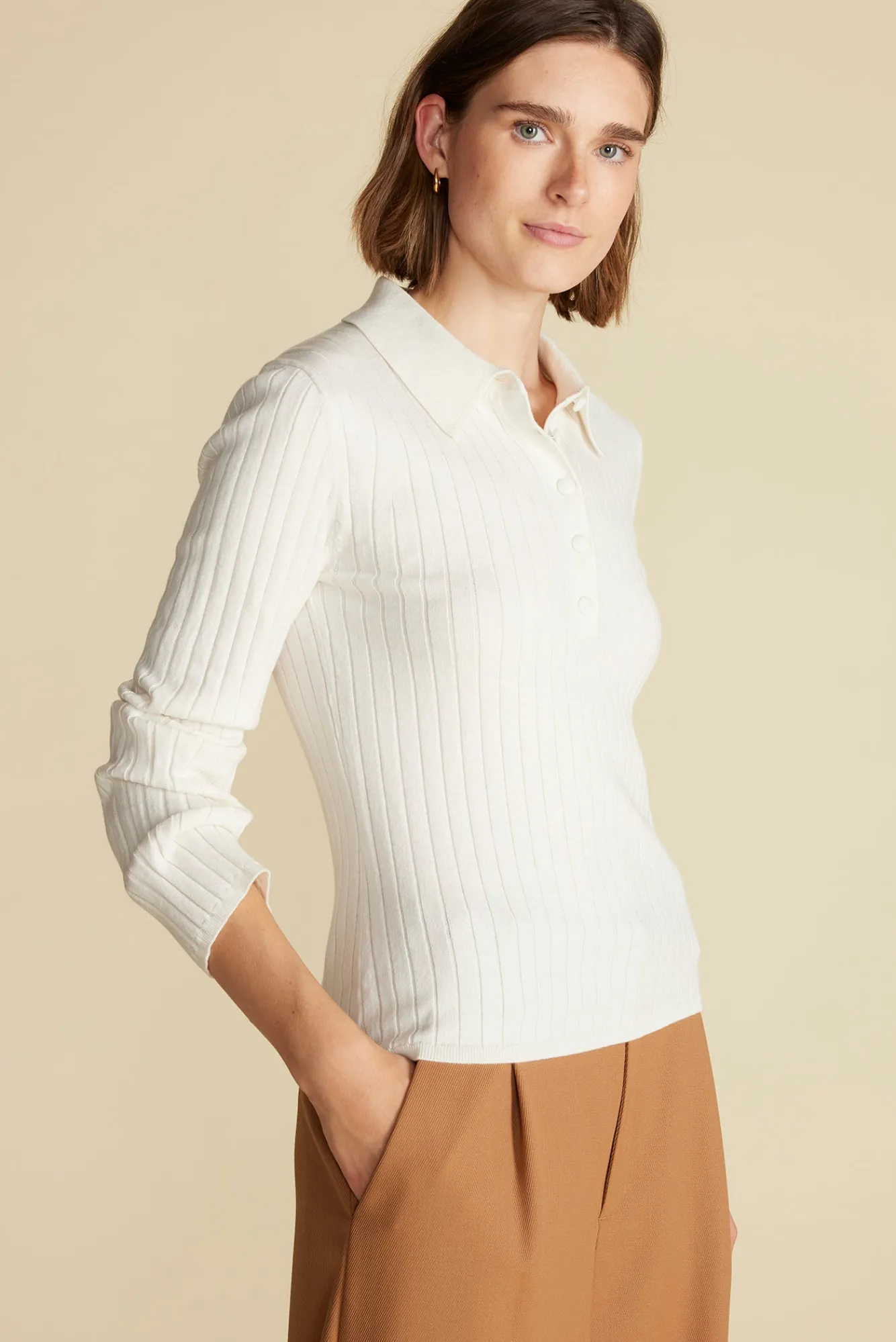 Amour Vert Lorraine Merino Wool Henley Sweater- Sweaters & Cardigans|Clearance