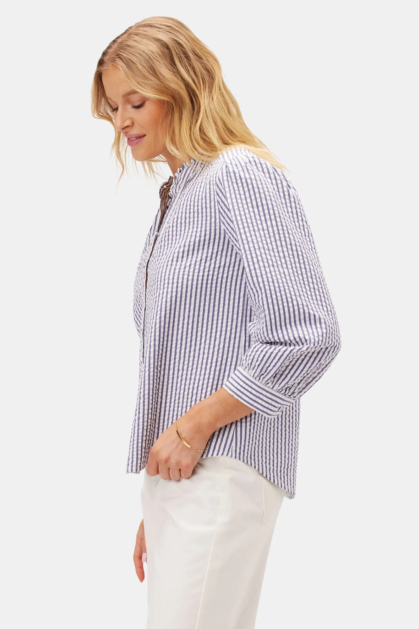 Amour Vert Charlotte Seersucker Blouse- Tops|Clearance