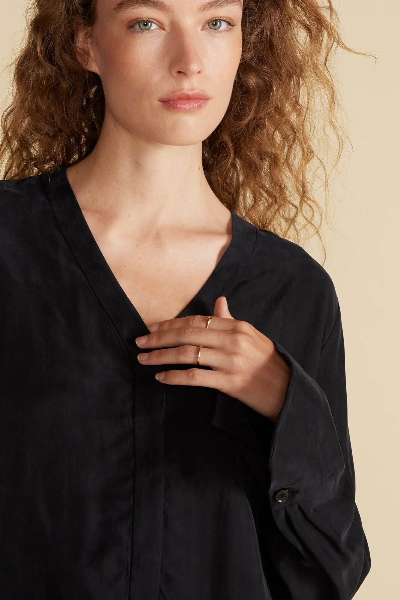 Amour Vert Dree Cupro V Neck Blouse- Blouses & Shirts|Tops