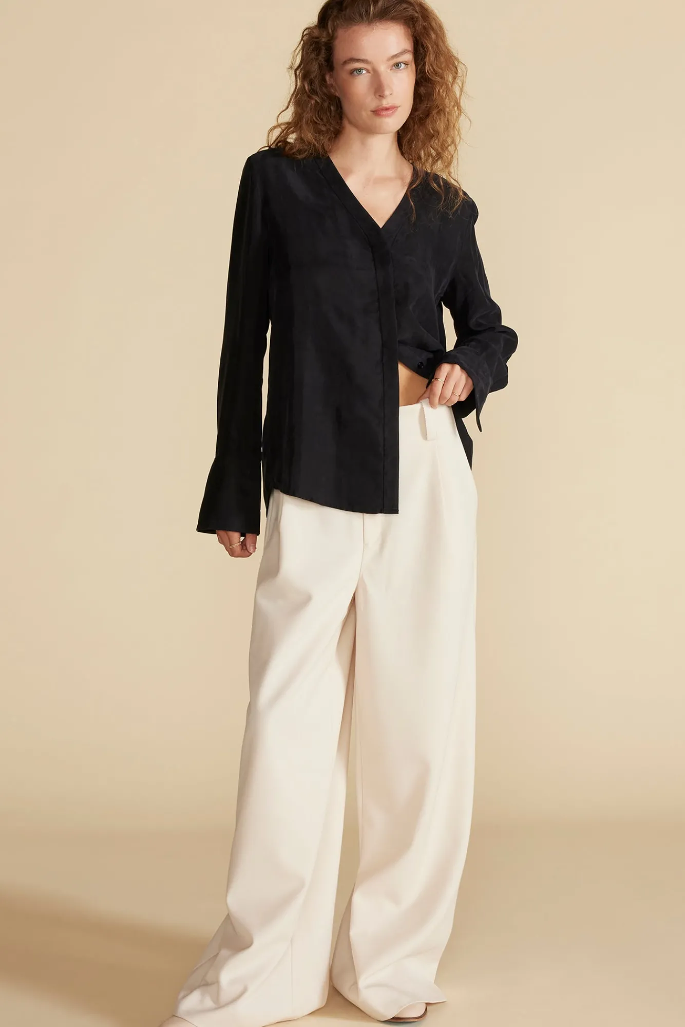 Amour Vert Dree Cupro V Neck Blouse- Blouses & Shirts|Tops