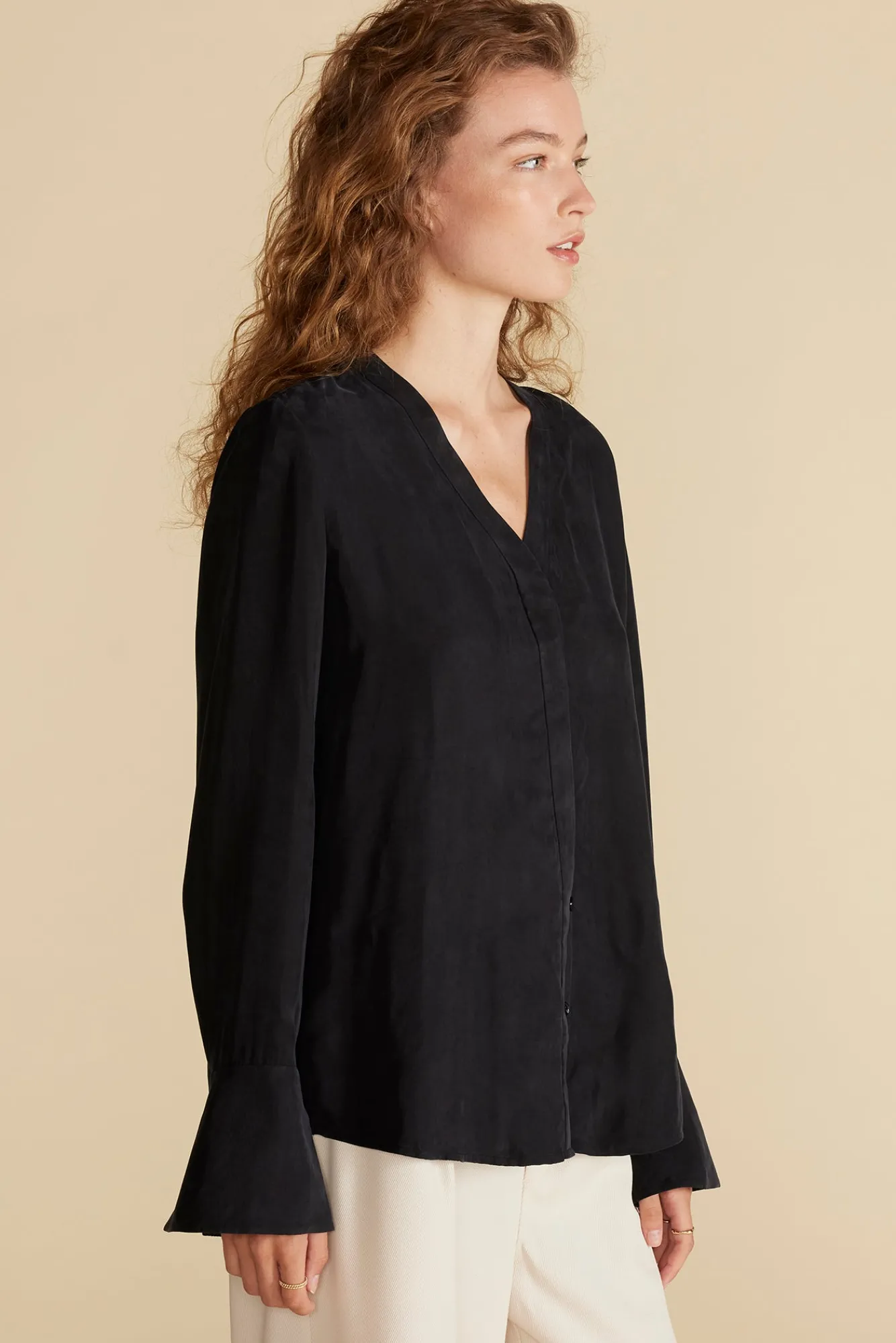 Amour Vert Dree Cupro V Neck Blouse- Blouses & Shirts|Tops