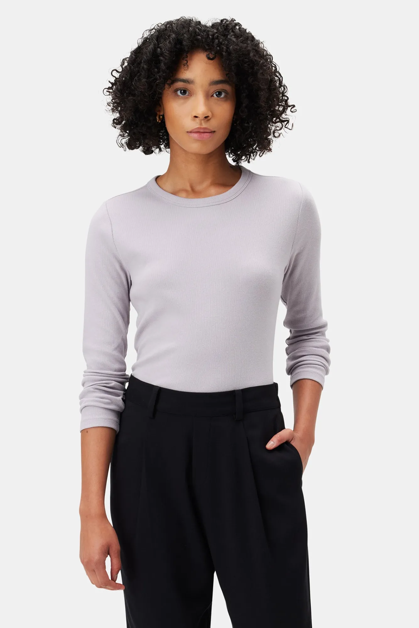 Amour Vert Eleanor Long Sleeve Baby Rib Tee- Tops|Tees