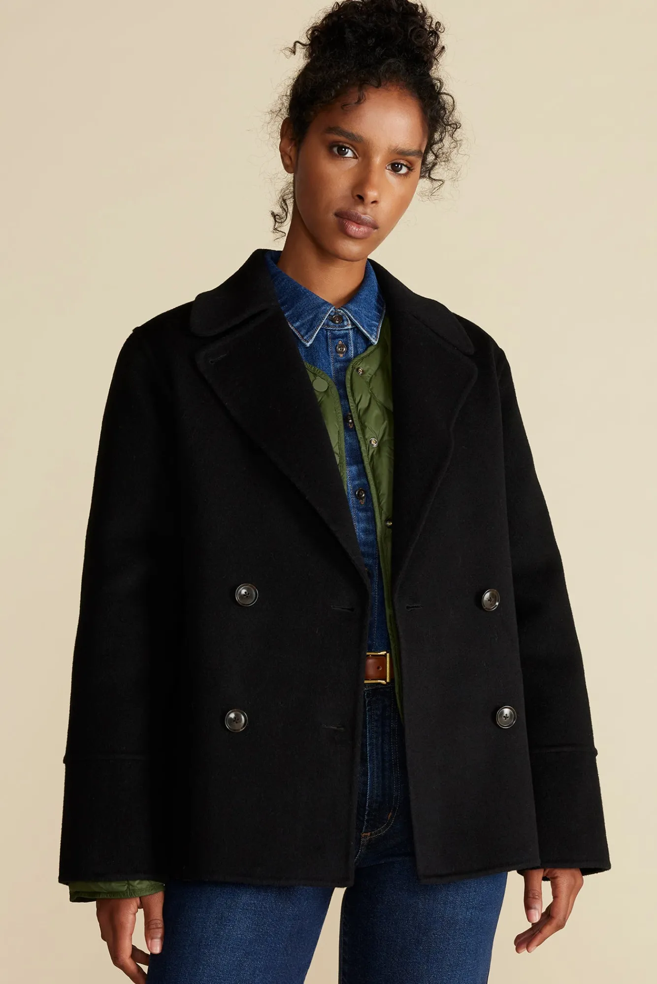 Amour Vert Marcel Wool Pea Coat- Jackets & Outerwear|Clearance