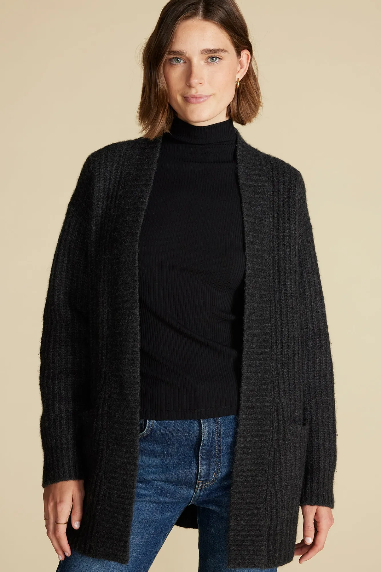 Amour Vert Jeune Relaxed Open Front Cardigan- Sweaters & Cardigans|Clearance