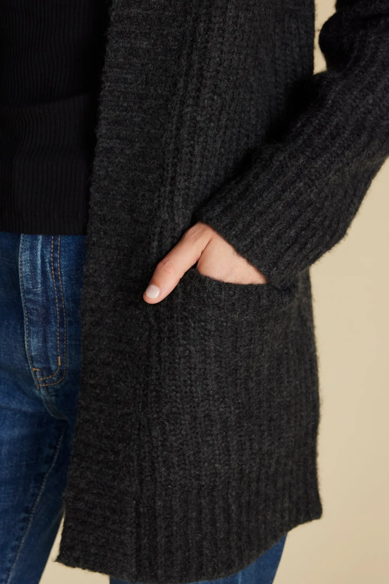 Amour Vert Jeune Relaxed Open Front Cardigan- Sweaters & Cardigans|Clearance