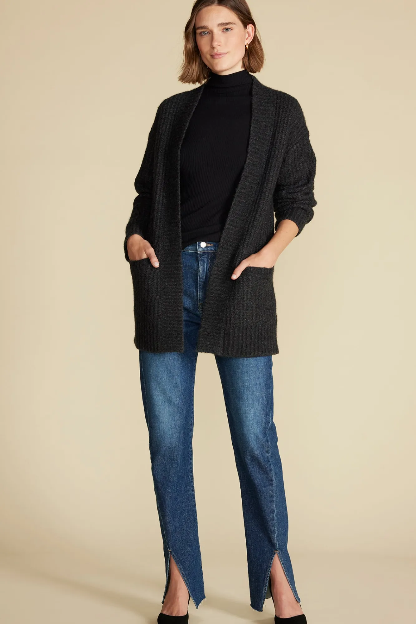 Amour Vert Jeune Relaxed Open Front Cardigan- Sweaters & Cardigans|Clearance