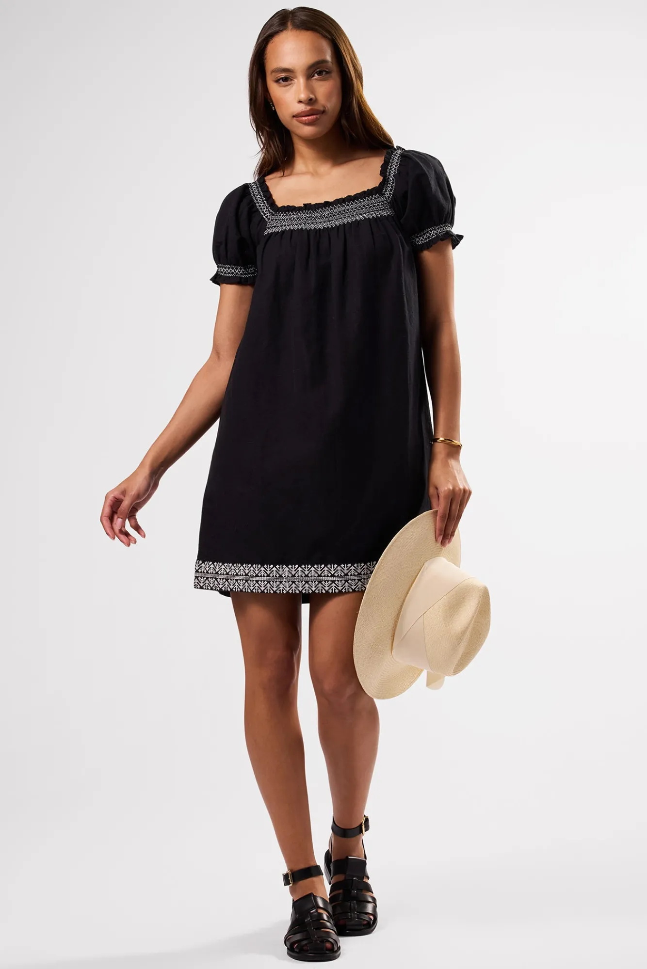 Amour Vert Smocked Embroidery Dress- Dresses|Clearance