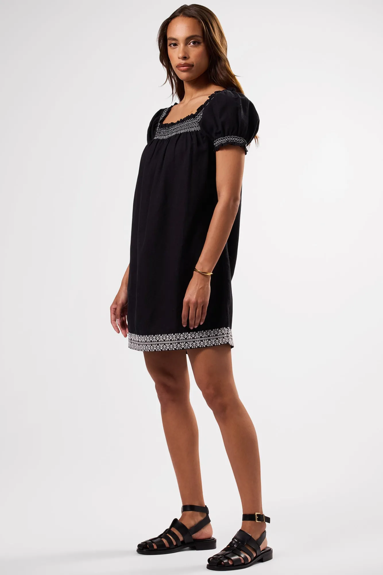 Amour Vert Smocked Embroidery Dress- Dresses|Clearance