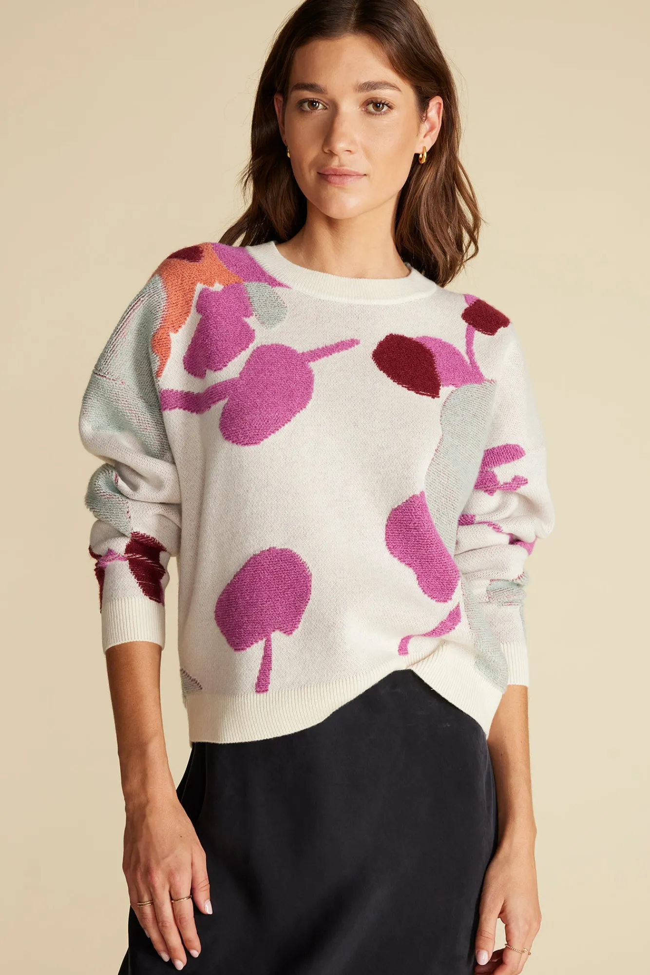 Amour Vert Rowan Jacquard Crew Neck Sweater- Sweaters & Cardigans