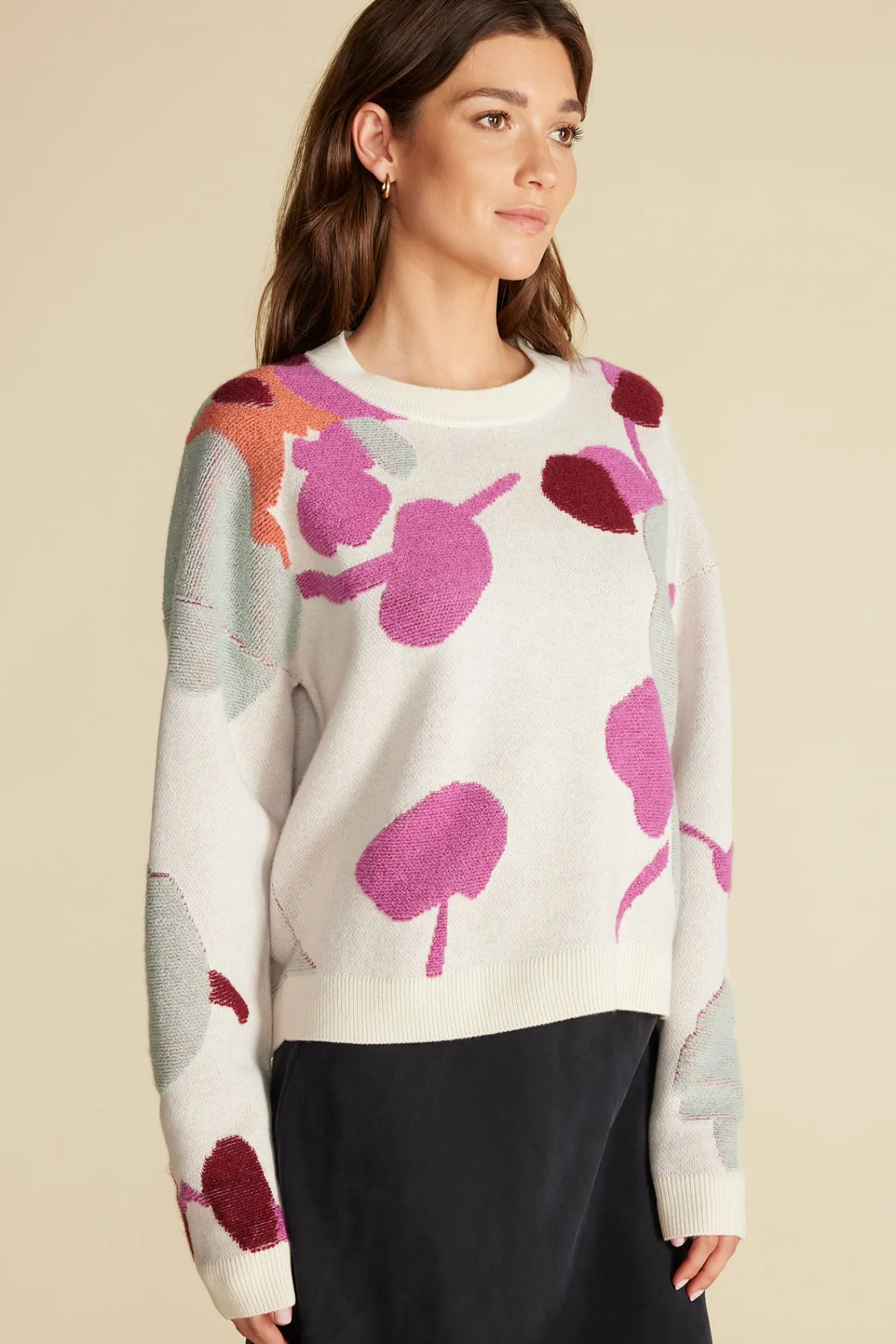 Amour Vert Rowan Jacquard Crew Neck Sweater- Sweaters & Cardigans
