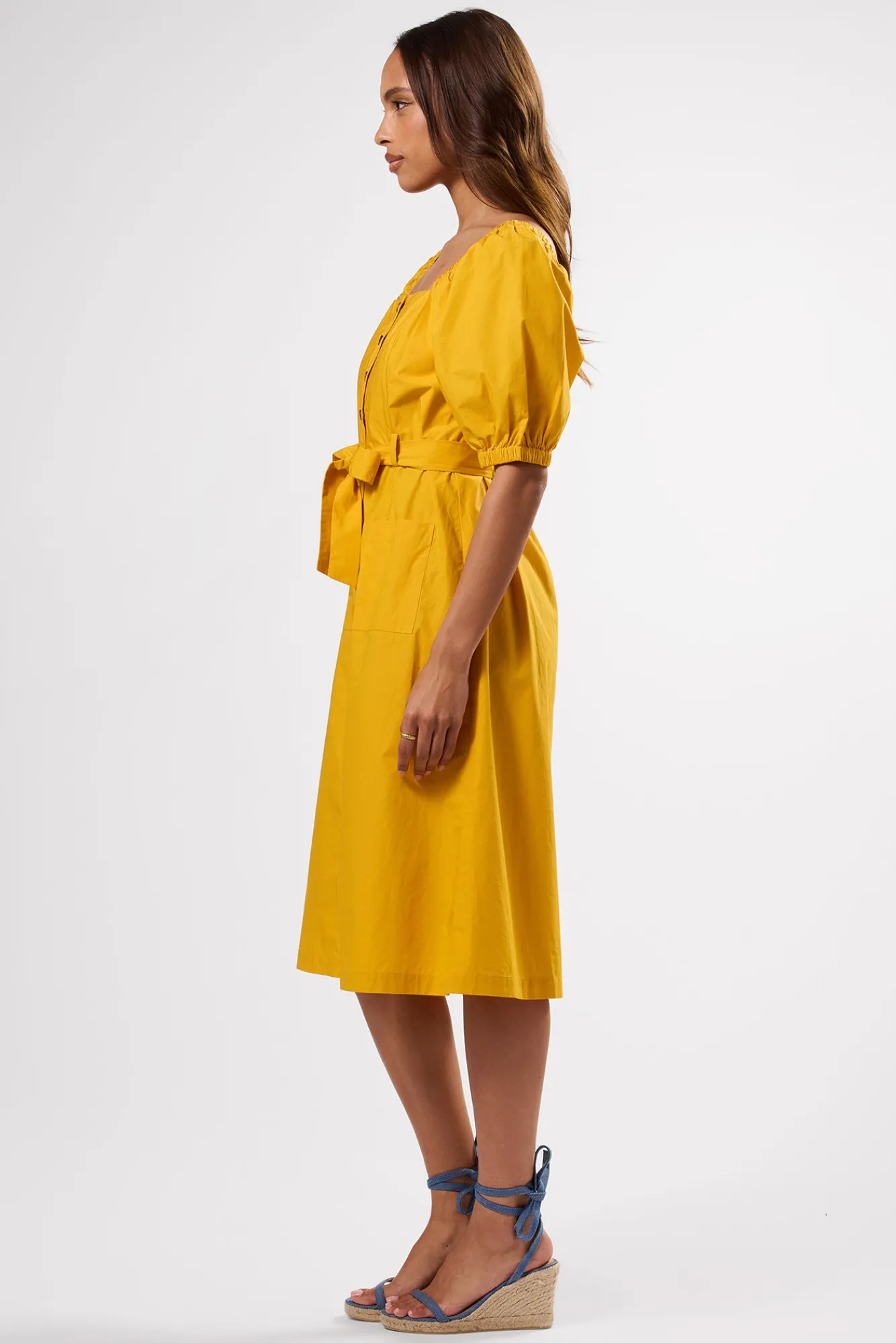 Amour Vert Square Neck Button Front Dress- Dresses|Clearance