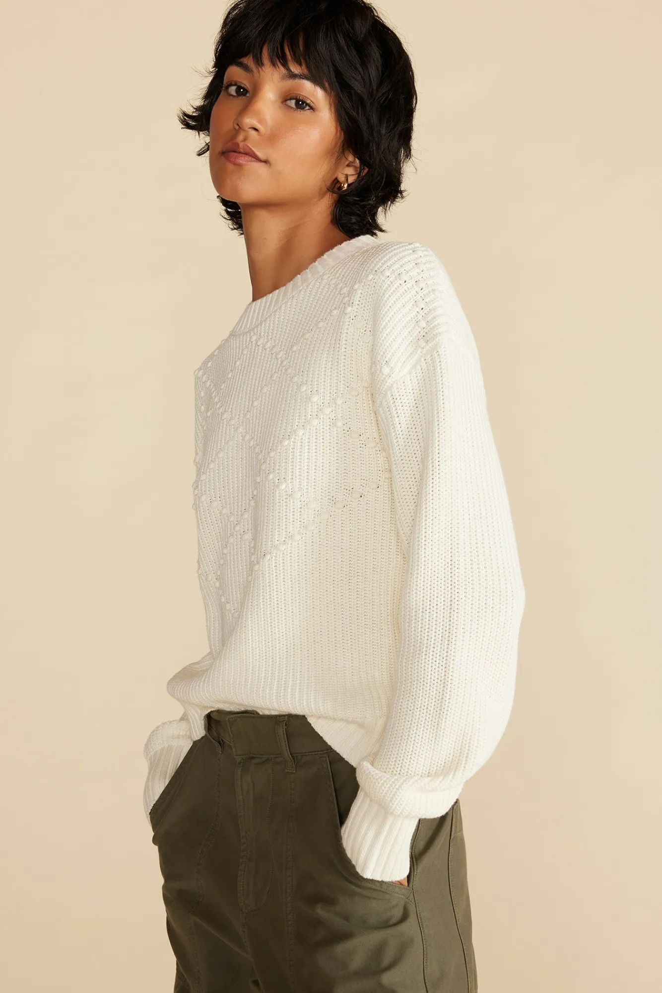 Amour Vert Madella Pom Pom Organic Cotton Sweater- Sweaters & Cardigans