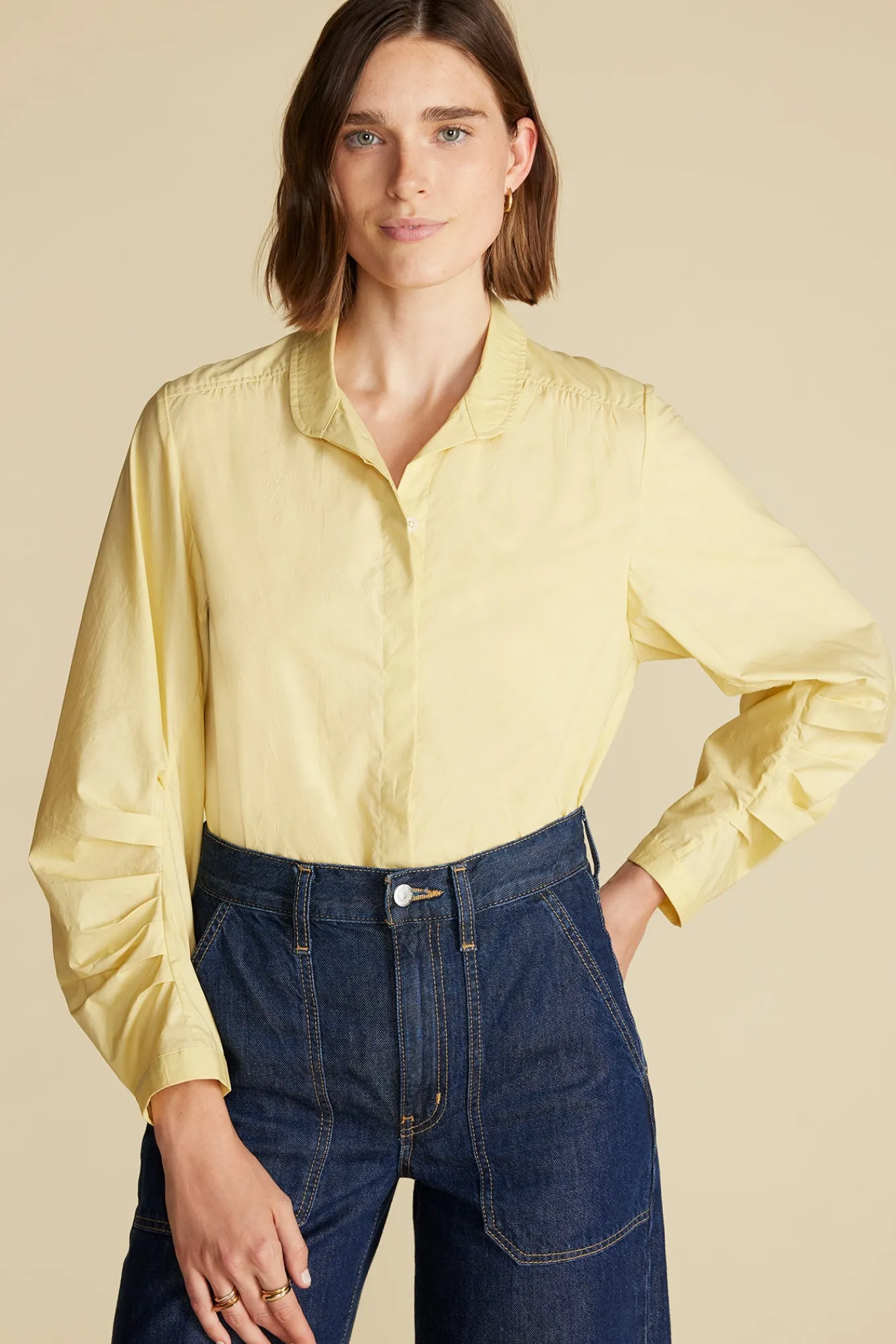 Amour Vert Averi Pleated Poplin Blouse- Blouses & Shirts|Tops