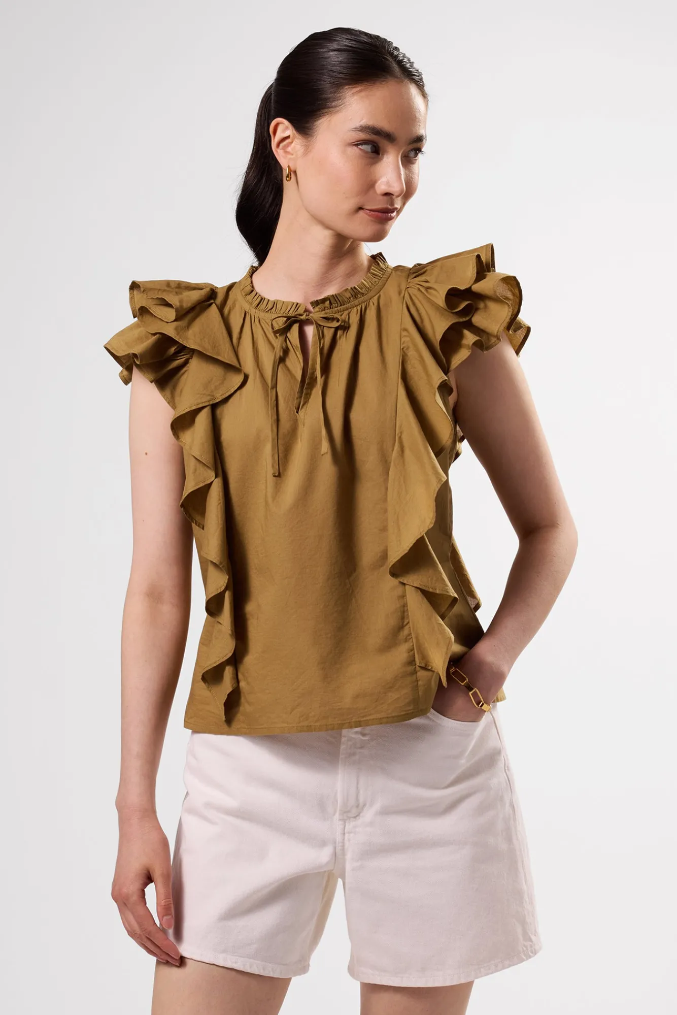 Amour Vert Ruffle Sleeve Top- Tops|Clearance