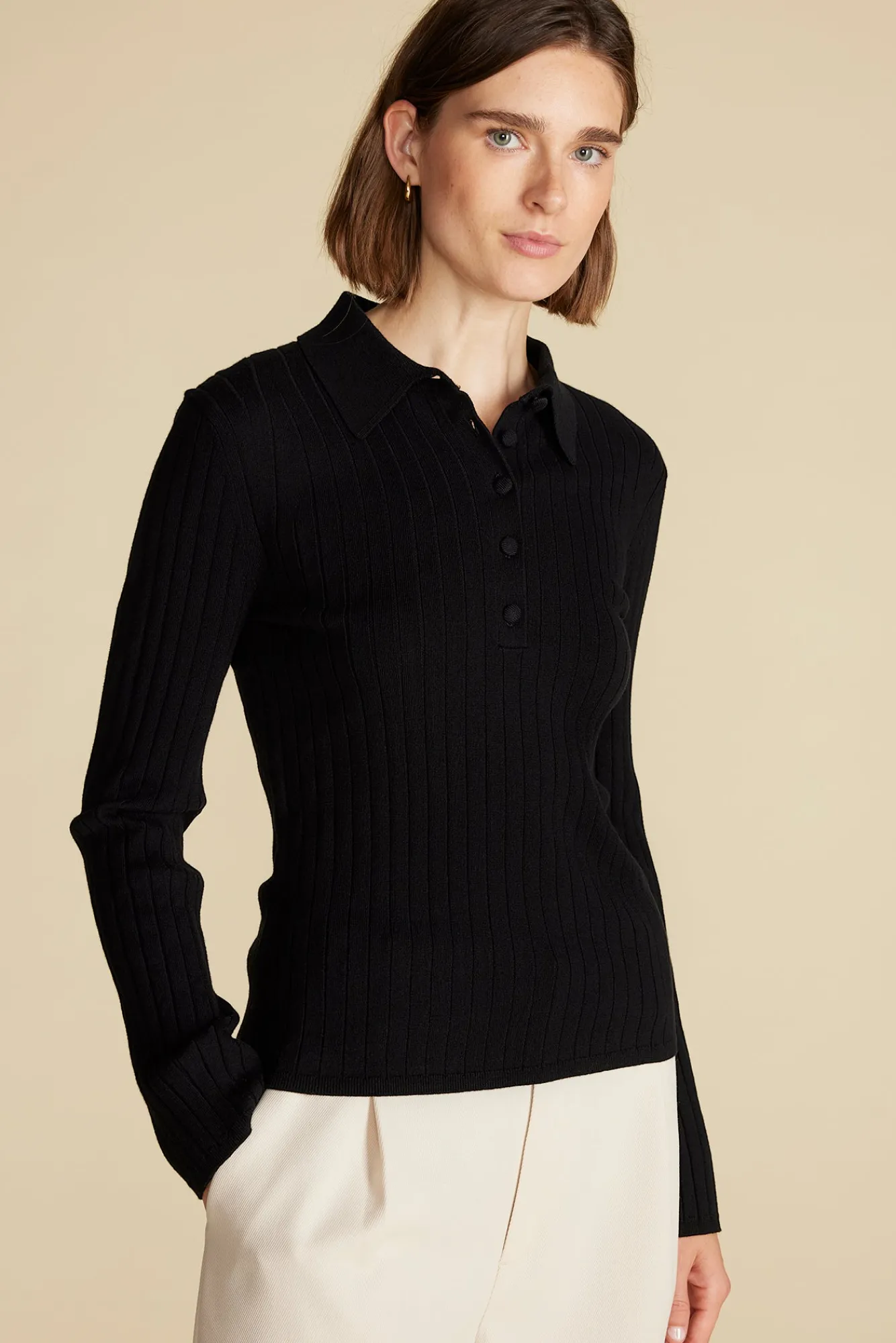 Amour Vert Lorraine Merino Wool Henley Sweater- Sweaters & Cardigans|Clearance