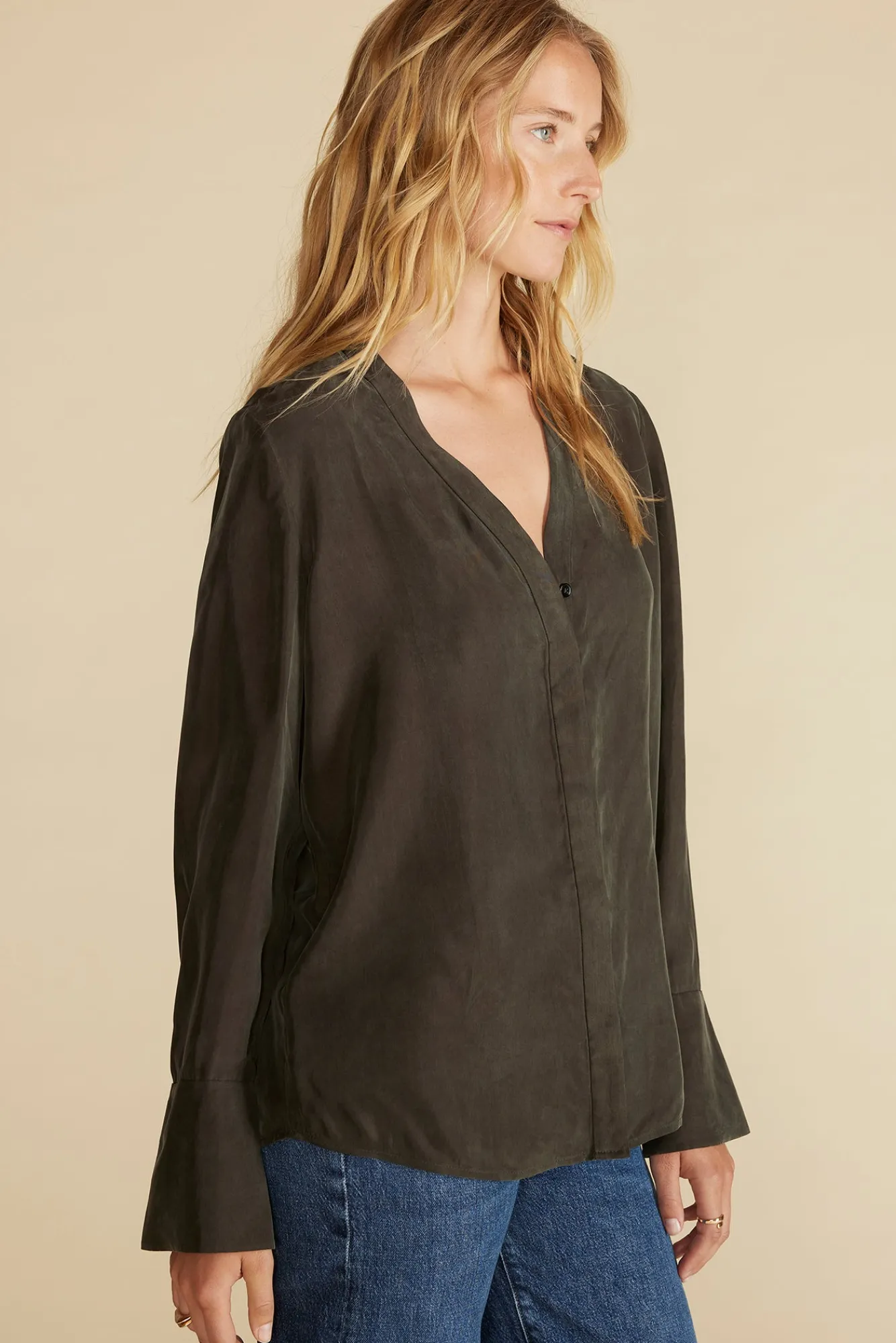 Amour Vert Dree Cupro V Neck Blouse- Blouses & Shirts|Tops