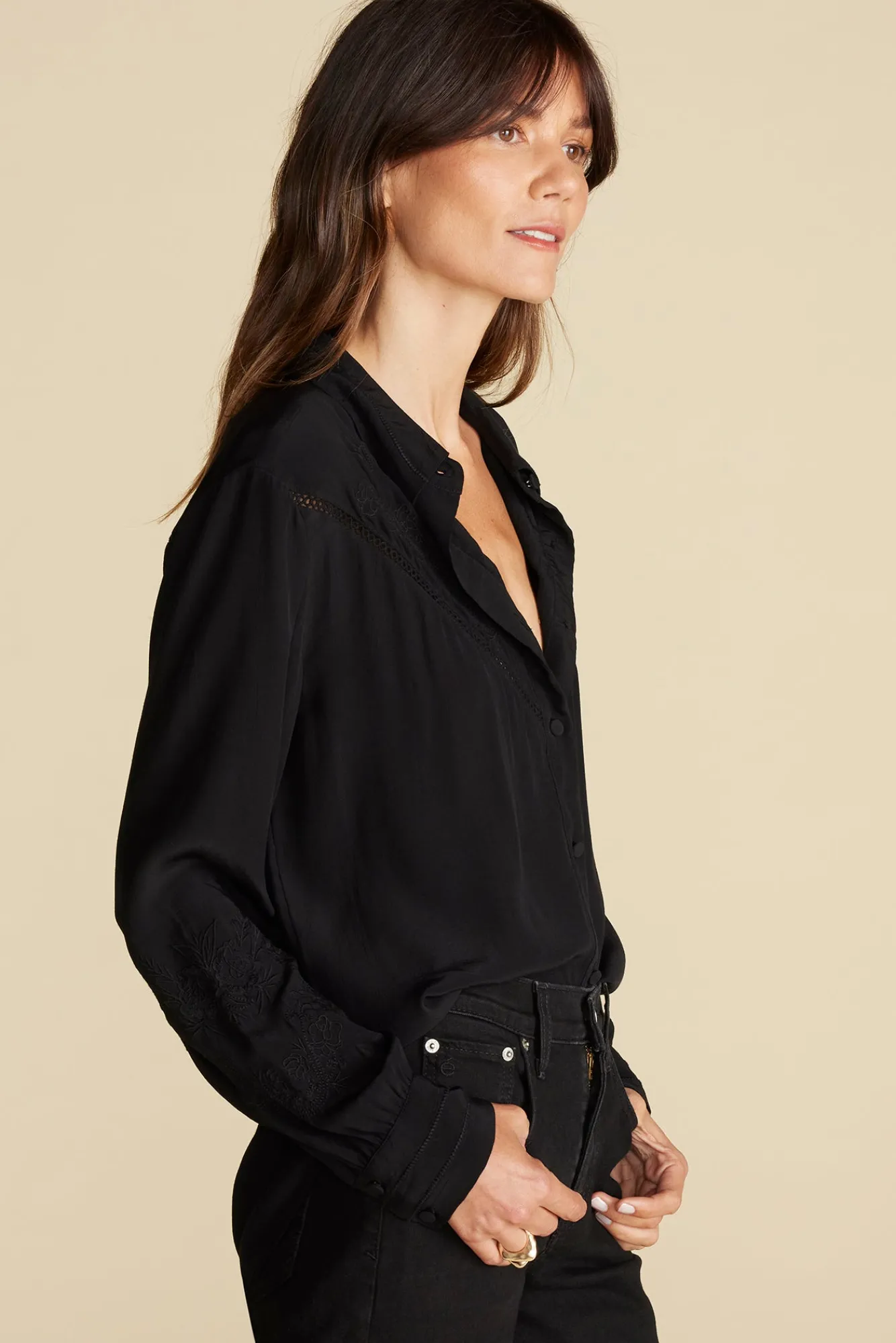 Amour Vert Melisande Embroidered Crepe Blouse- Blouses & Shirts|Tops