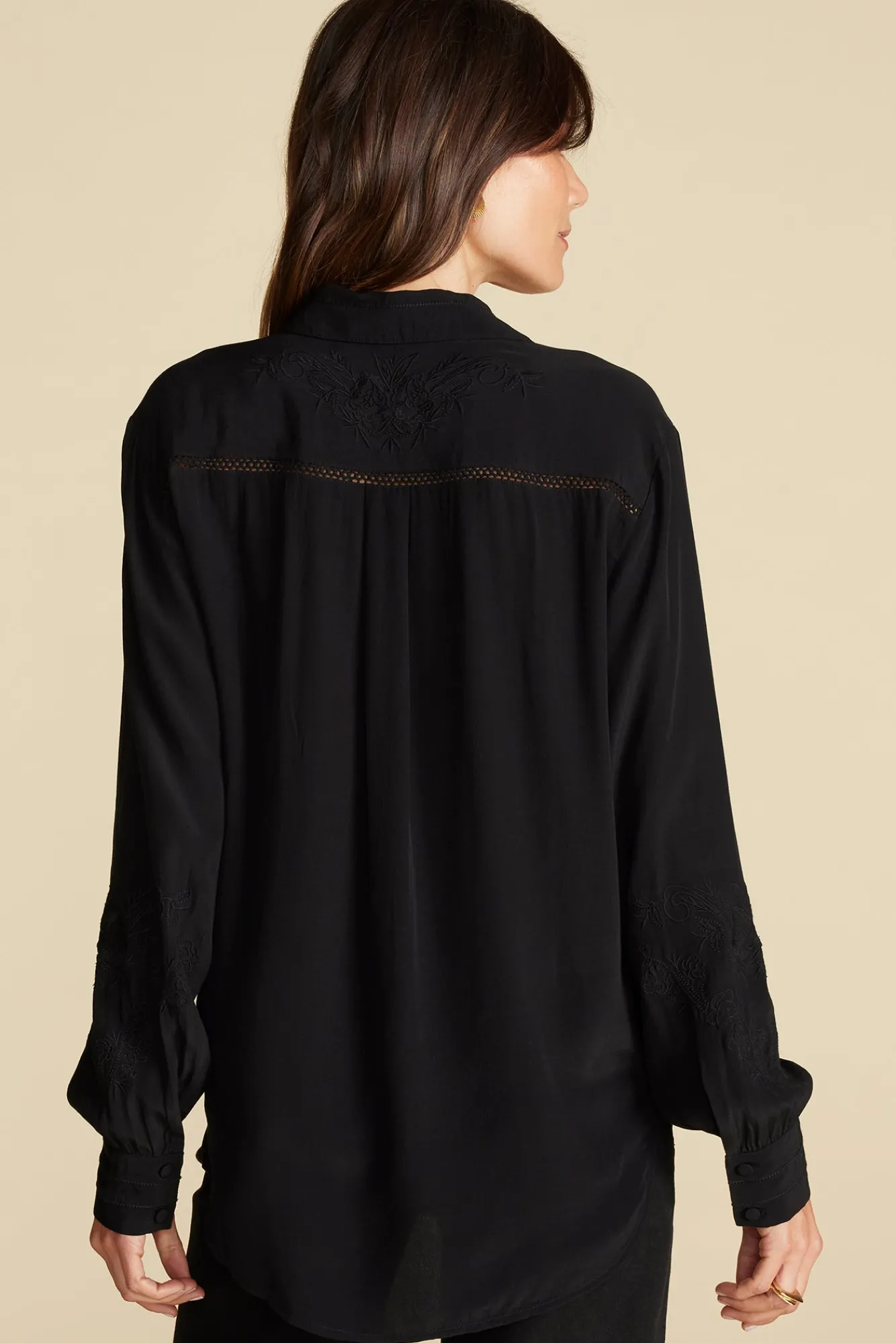 Amour Vert Melisande Embroidered Crepe Blouse- Blouses & Shirts|Tops