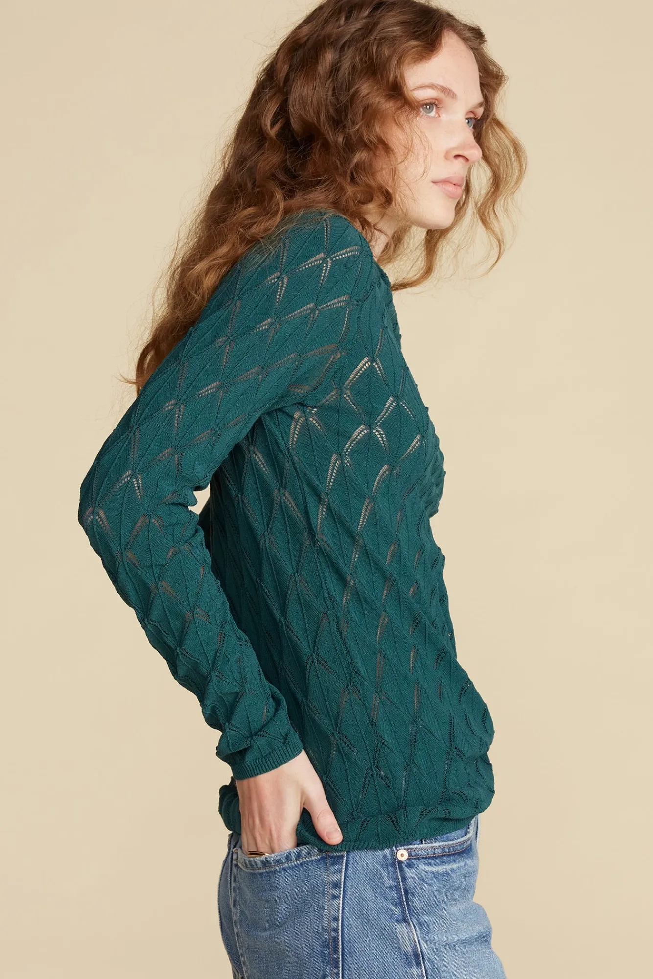 Amour Vert Chaney Diamond Pointelle Top- Tops