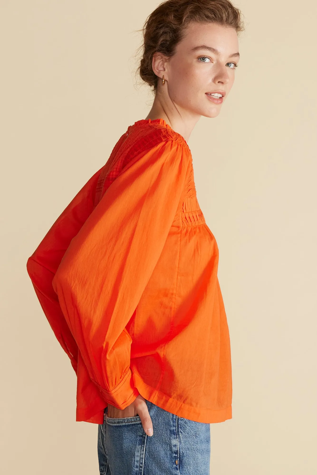 Amour Vert Aida Long Sleeve Organic Cotton Blouse- Blouses & Shirts|Tops