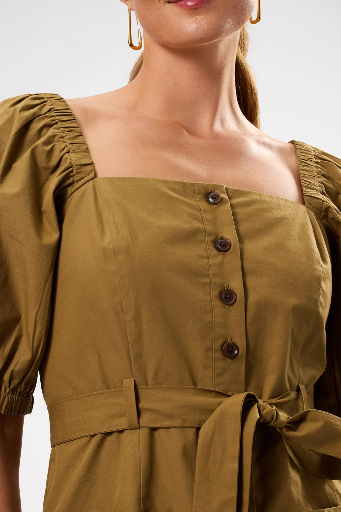 Amour Vert Square Neck Button Front Dress- Dresses|Clearance