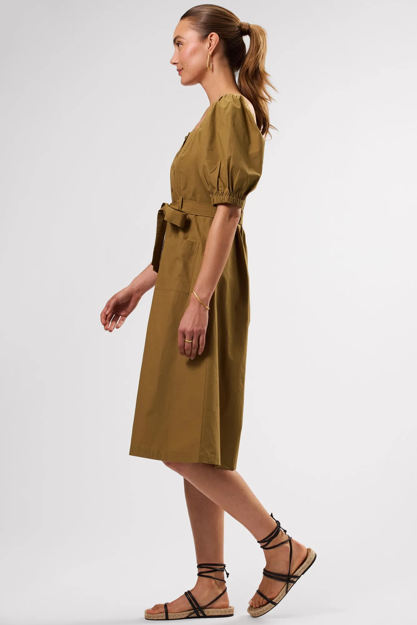 Amour Vert Square Neck Button Front Dress- Dresses|Clearance