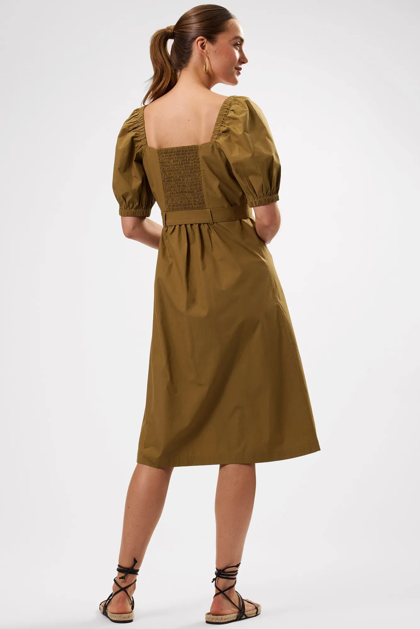 Amour Vert Square Neck Button Front Dress- Dresses|Clearance