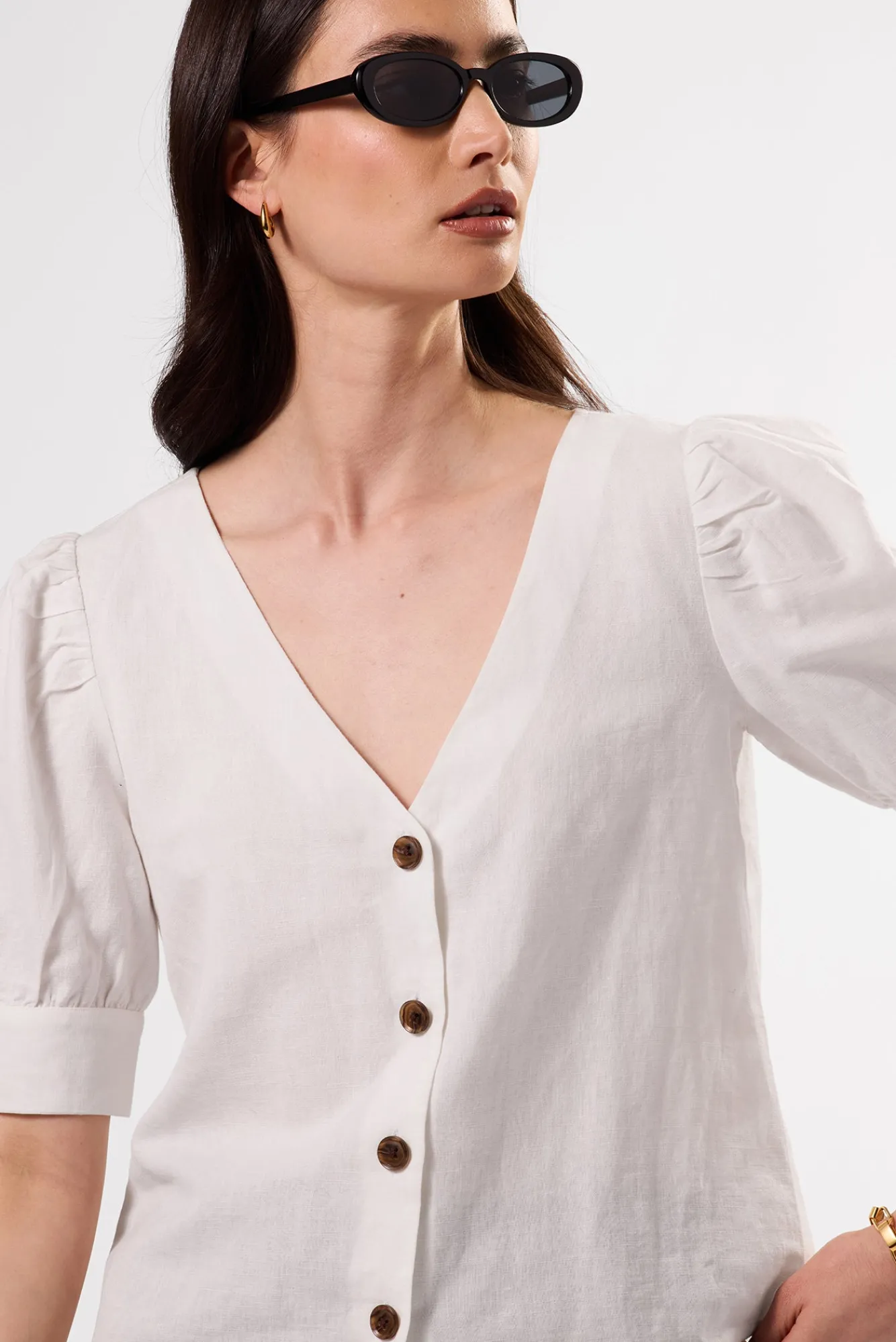 Amour Vert V Neck Cuff Sleeved Blouse- Tops|Clearance