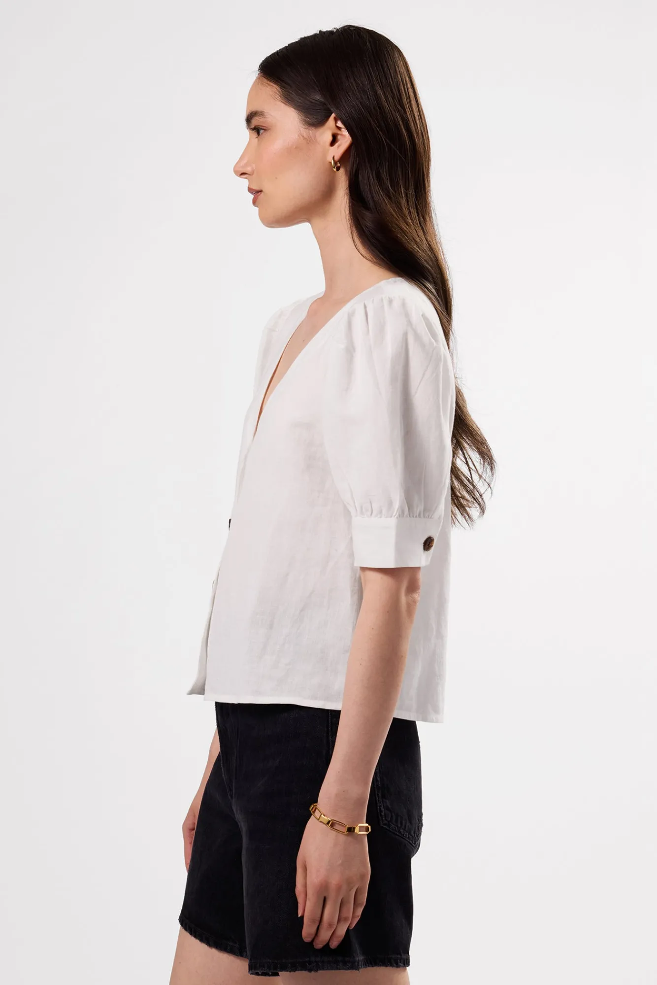 Amour Vert V Neck Cuff Sleeved Blouse- Tops|Clearance