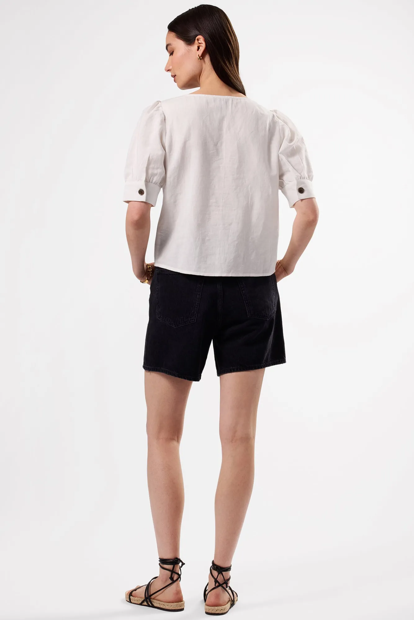 Amour Vert V Neck Cuff Sleeved Blouse- Tops|Clearance