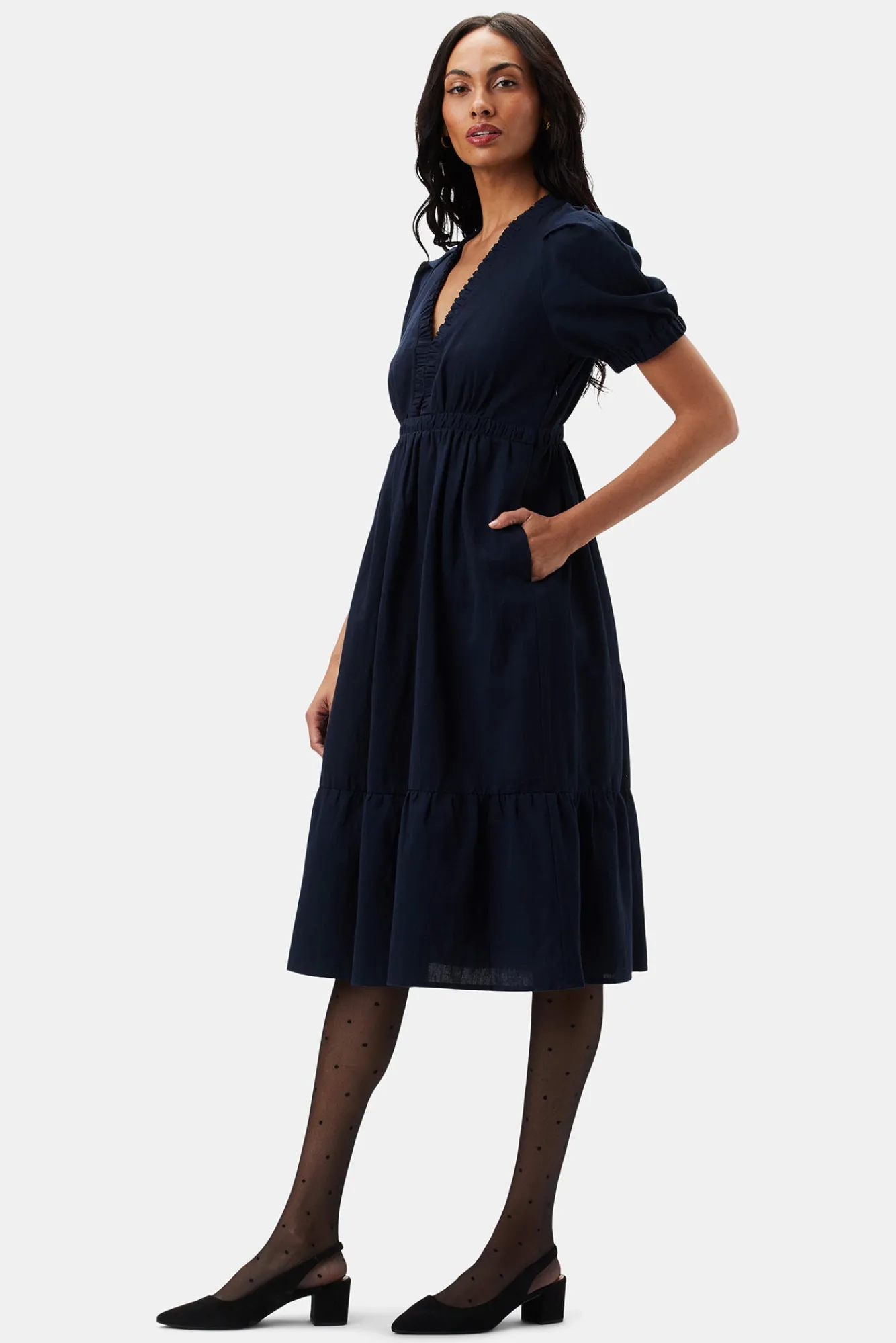 Amour Vert Danielle Cotton Linen Dress- Dresses|Clearance