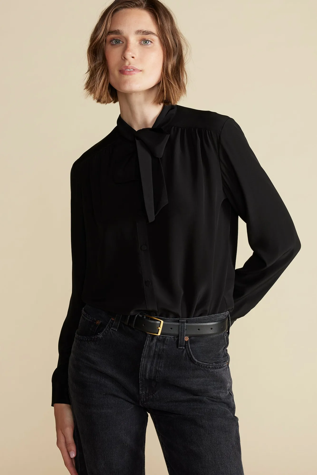Amour Vert Milla Washable Silk Bow Blouse- Blouses & Shirts|Tops