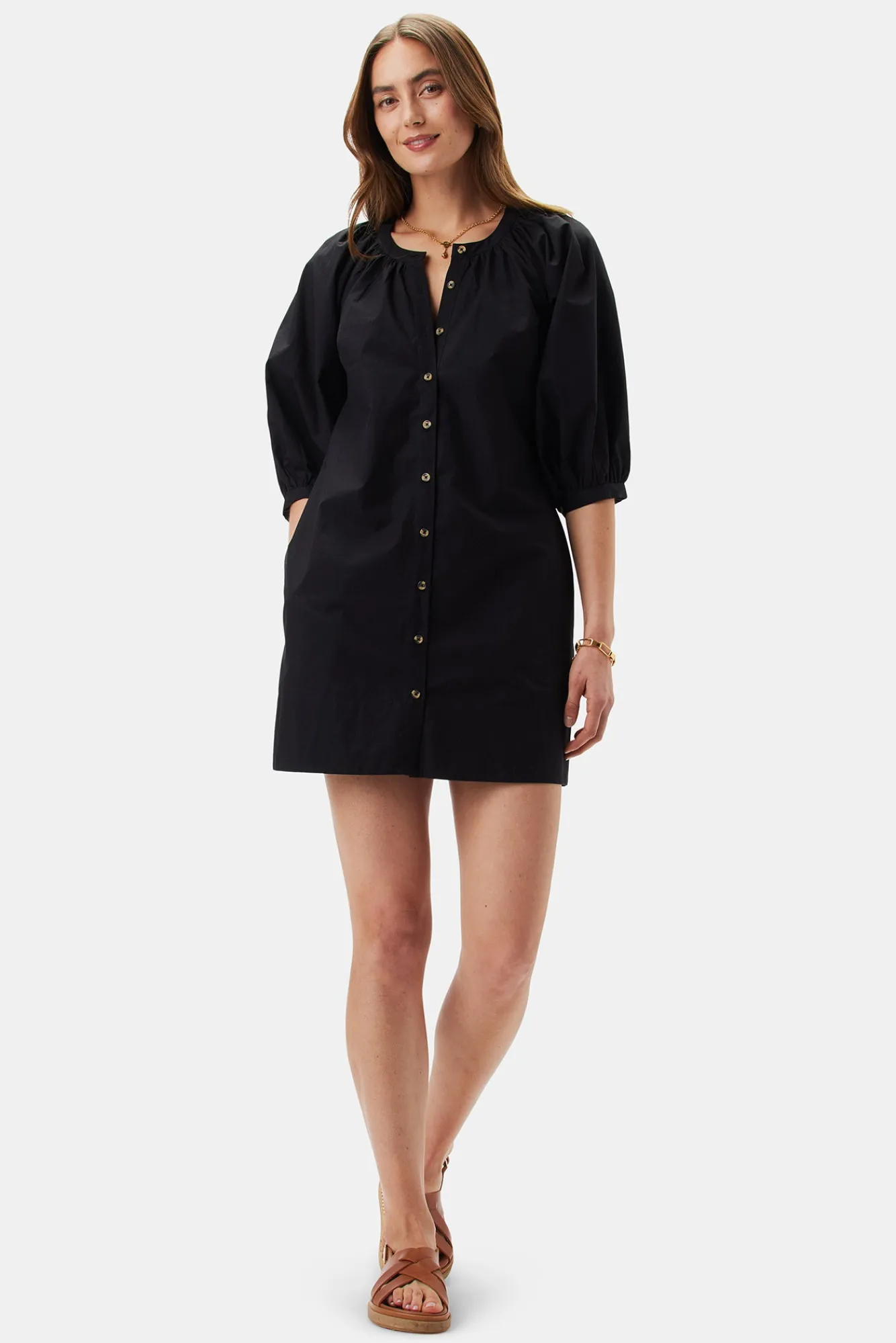 Amour Vert Esther Organic Cotton Poplin Dress- Dresses|Clearance