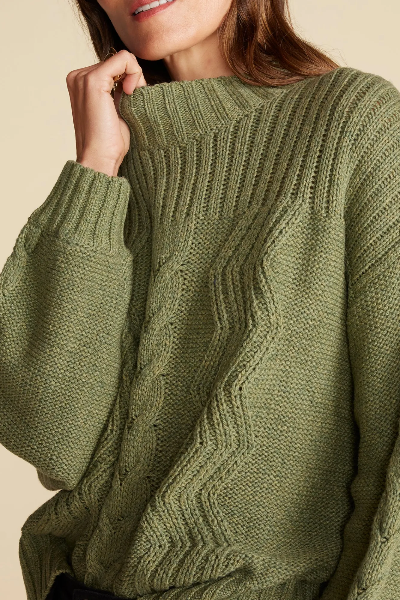 Amour Vert Cameryn Cable Knit Wool Sweater- Sweaters & Cardigans