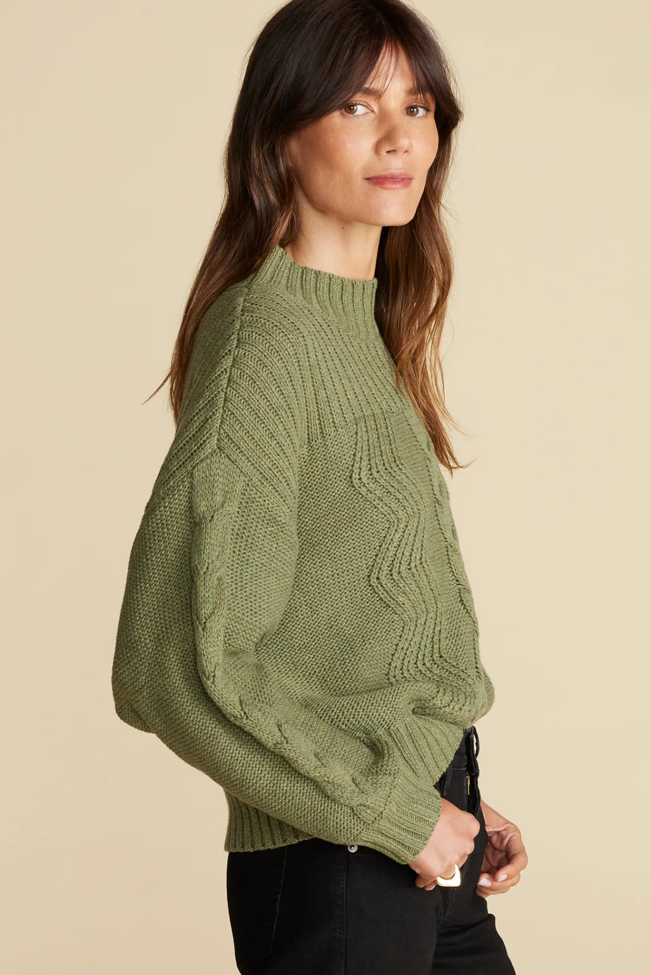 Amour Vert Cameryn Cable Knit Wool Sweater- Sweaters & Cardigans