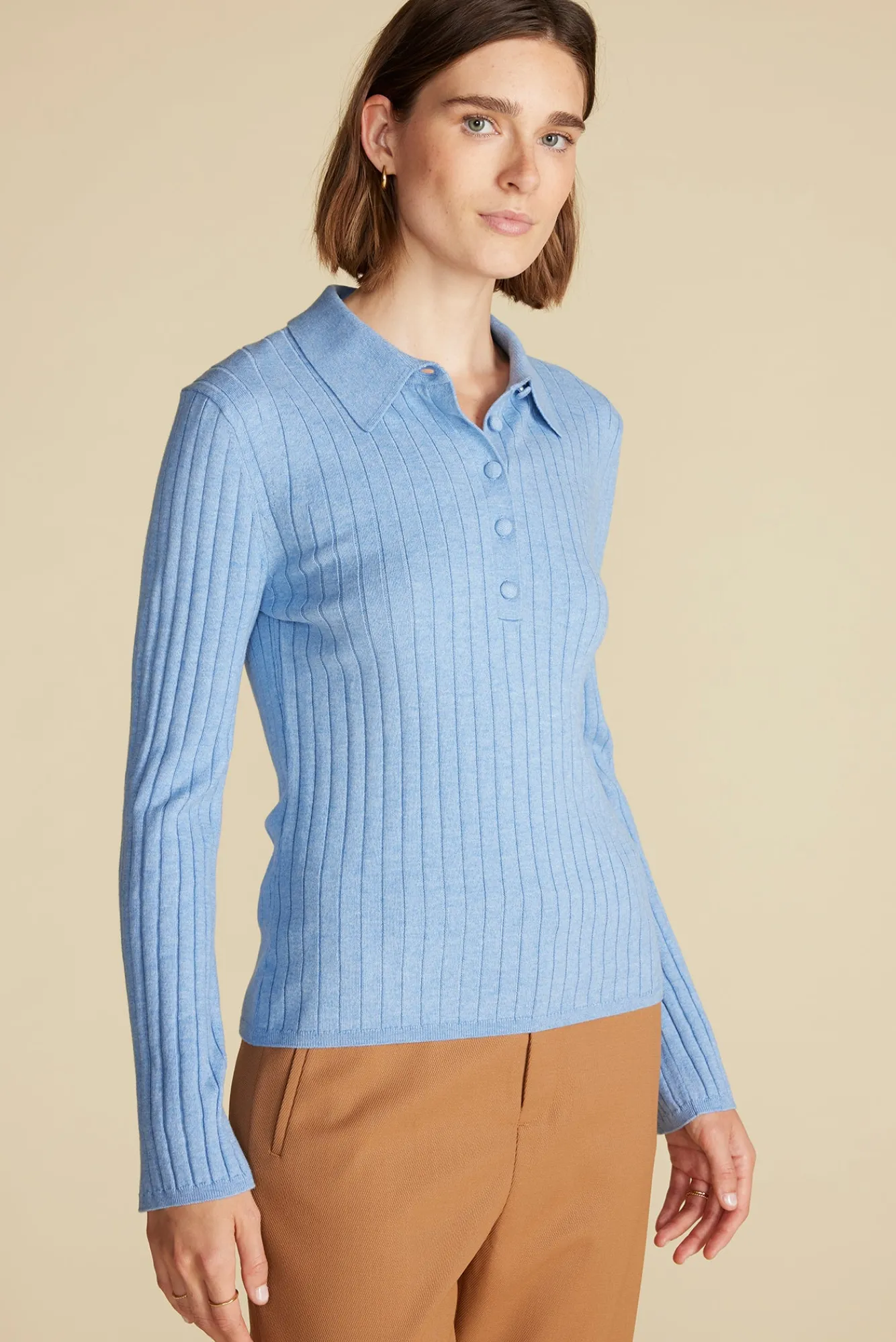 Amour Vert Lorraine Merino Wool Henley Sweater- Sweaters & Cardigans|Clearance